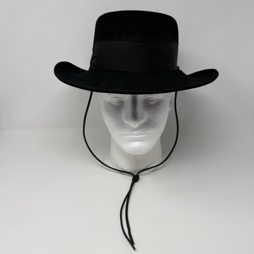 Stetson The Gun Club XXXX Black Fur Felt Western Hat Chin Strap 20.5in *Read